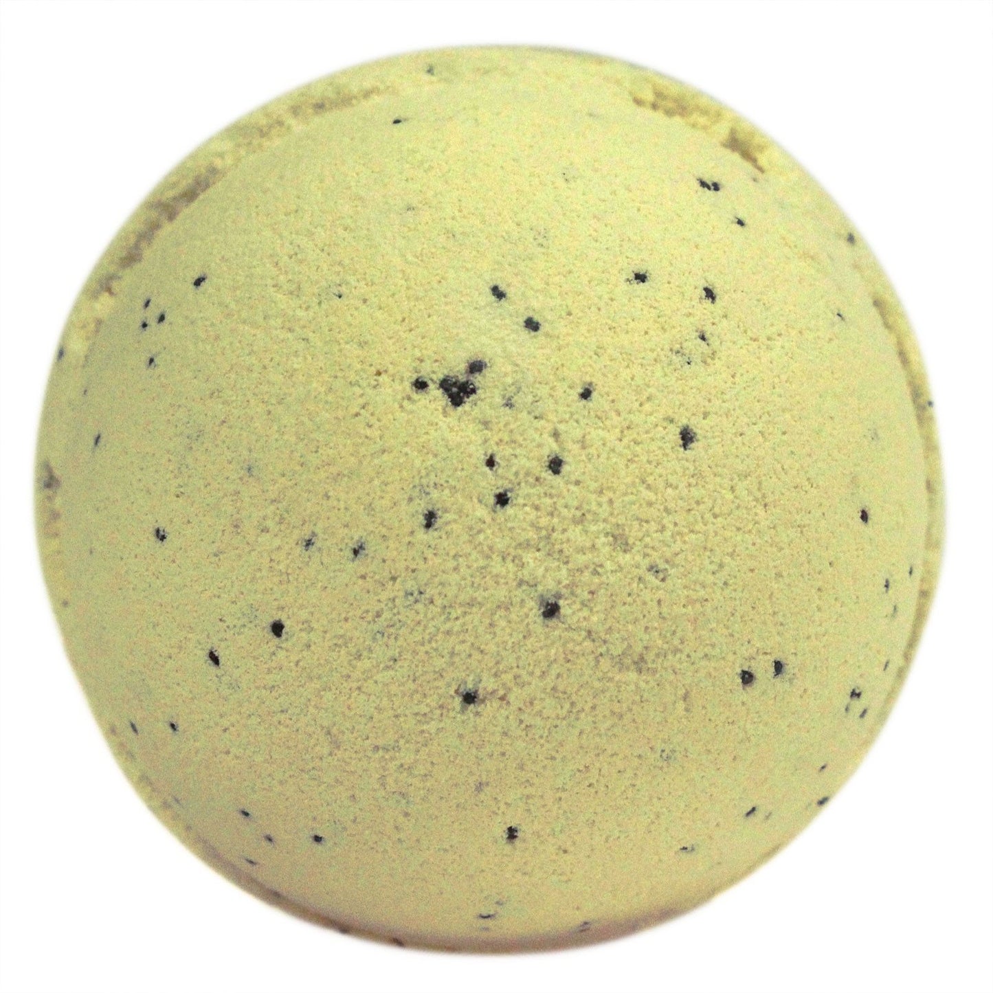 Large 180g cream-colored round bath bomb featuring a sweet and comforting vanilla fragrance.