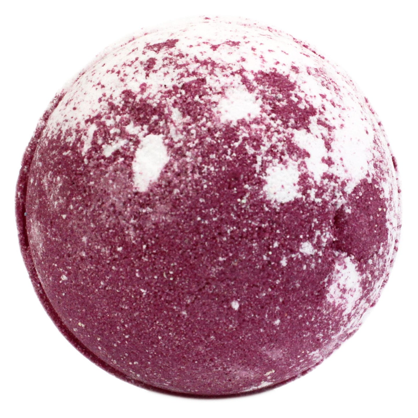A large 180g red and white marbled bath bomb inspired by a Strawberry Pavlova dessert, topped with decorative botanical flecks.