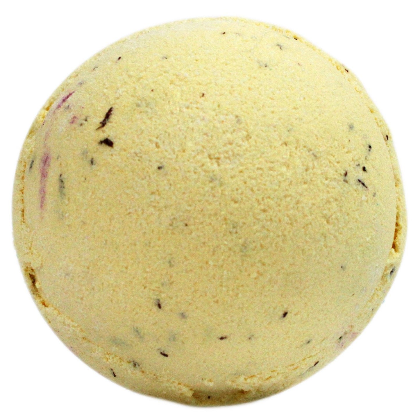 A large, round yellow bath bomb with brown speckles, mimicking the look of a classic banoffee pie dessert.
