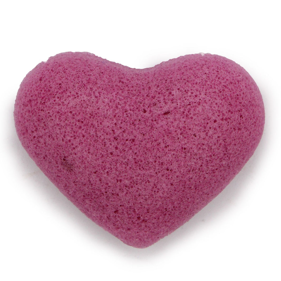 A purple heart-shaped natural Konjac facial sponge infused with calming lavender extracts.