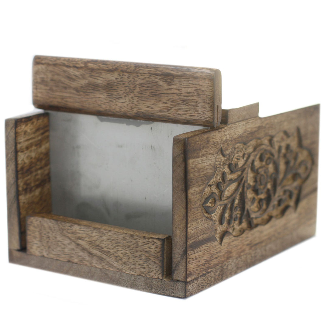 Hand-carved mango wood soap cutting tool with a slot for a knife, designed for slicing artisan soap loaves evenly.