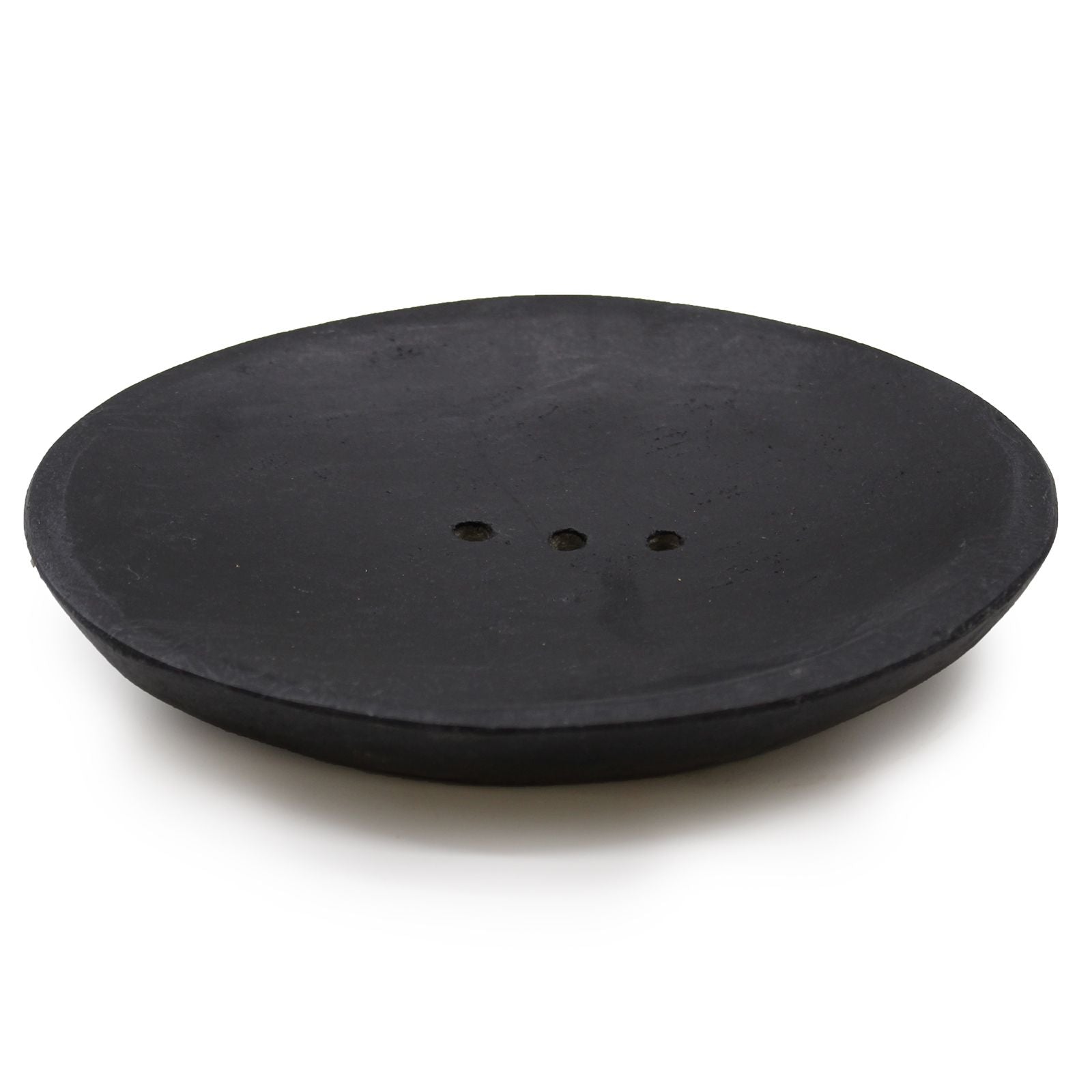 A sleek, oval-shaped soap dish carved from solid black natural marble with subtle, elegant stone veining.