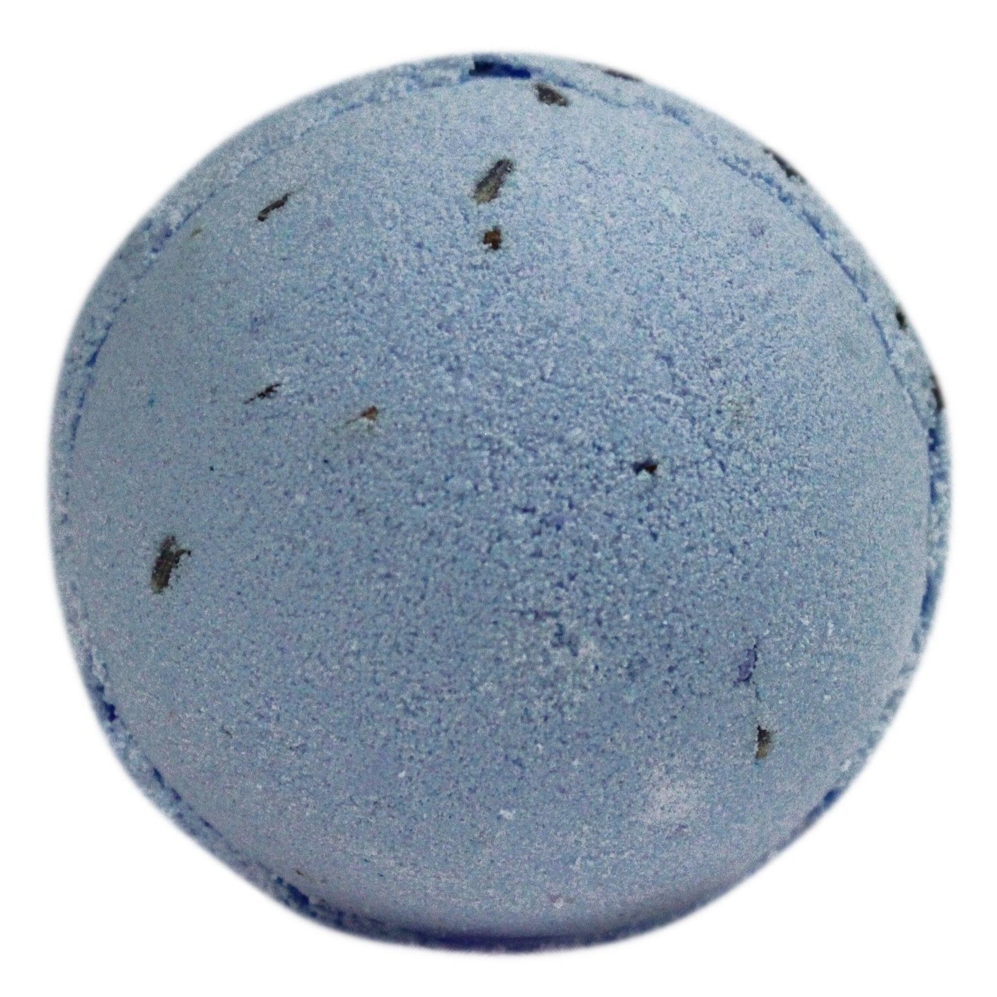 A jumbo 180g blue-grey bath bomb decorated with real botanical seeds and scented with calming lavender.