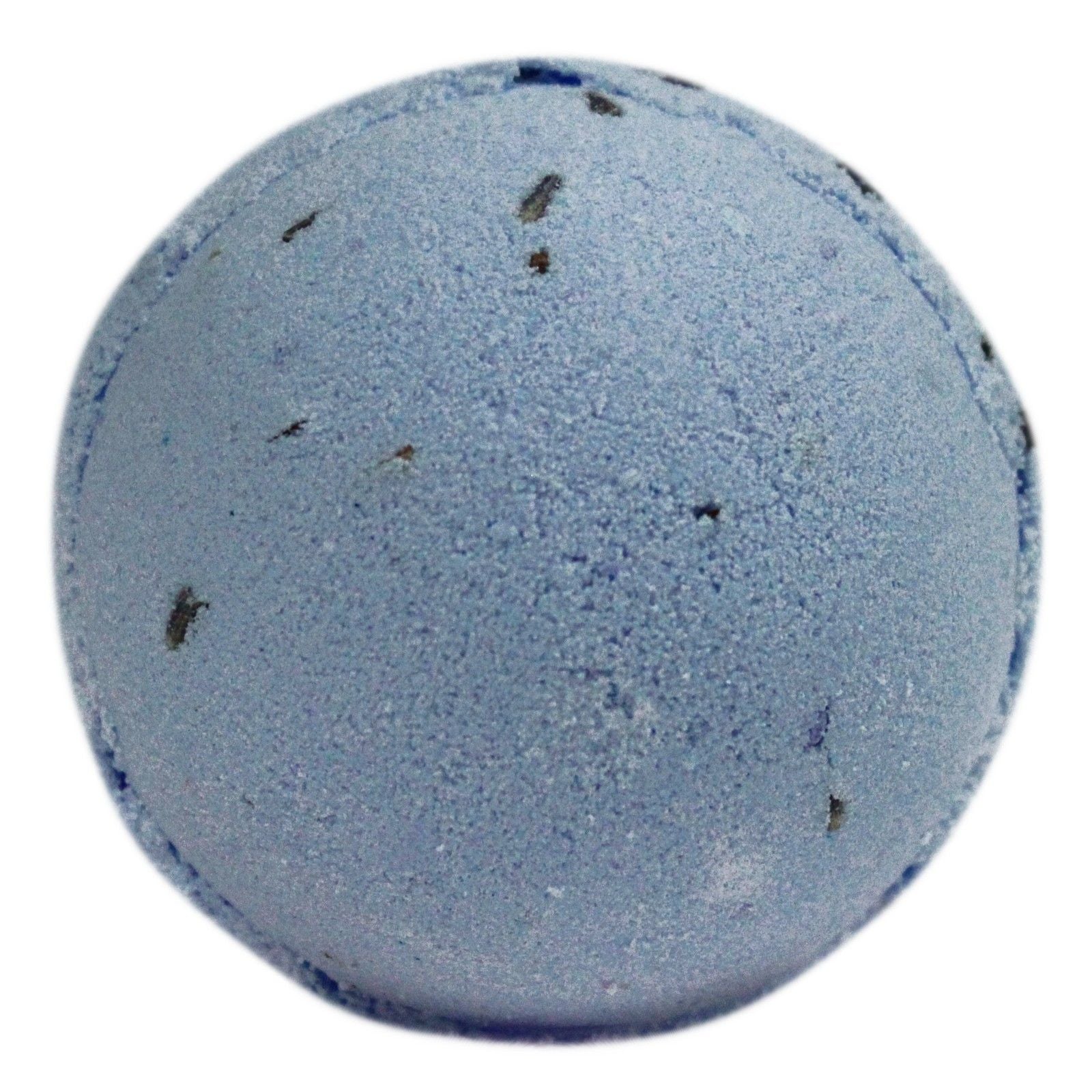 A jumbo 180g blue-grey bath bomb decorated with real botanical seeds and scented with calming lavender.