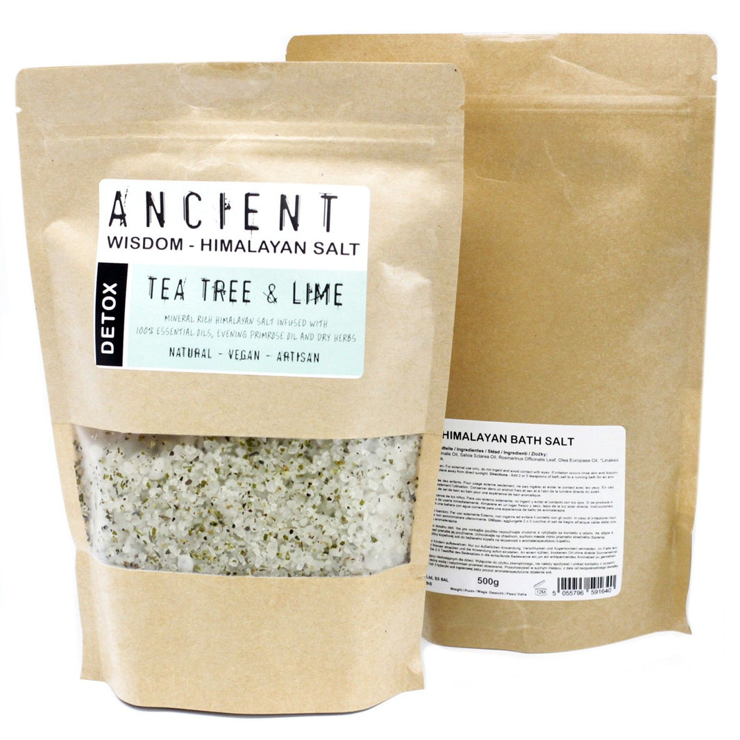 A 500g eco-friendly pouch of pink Himalayan bath salts for a purifying and detoxifying home spa ritual.