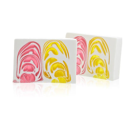 A 115g pink and white marbled artisan soap slice featuring a fragrant orchid botanical scent.