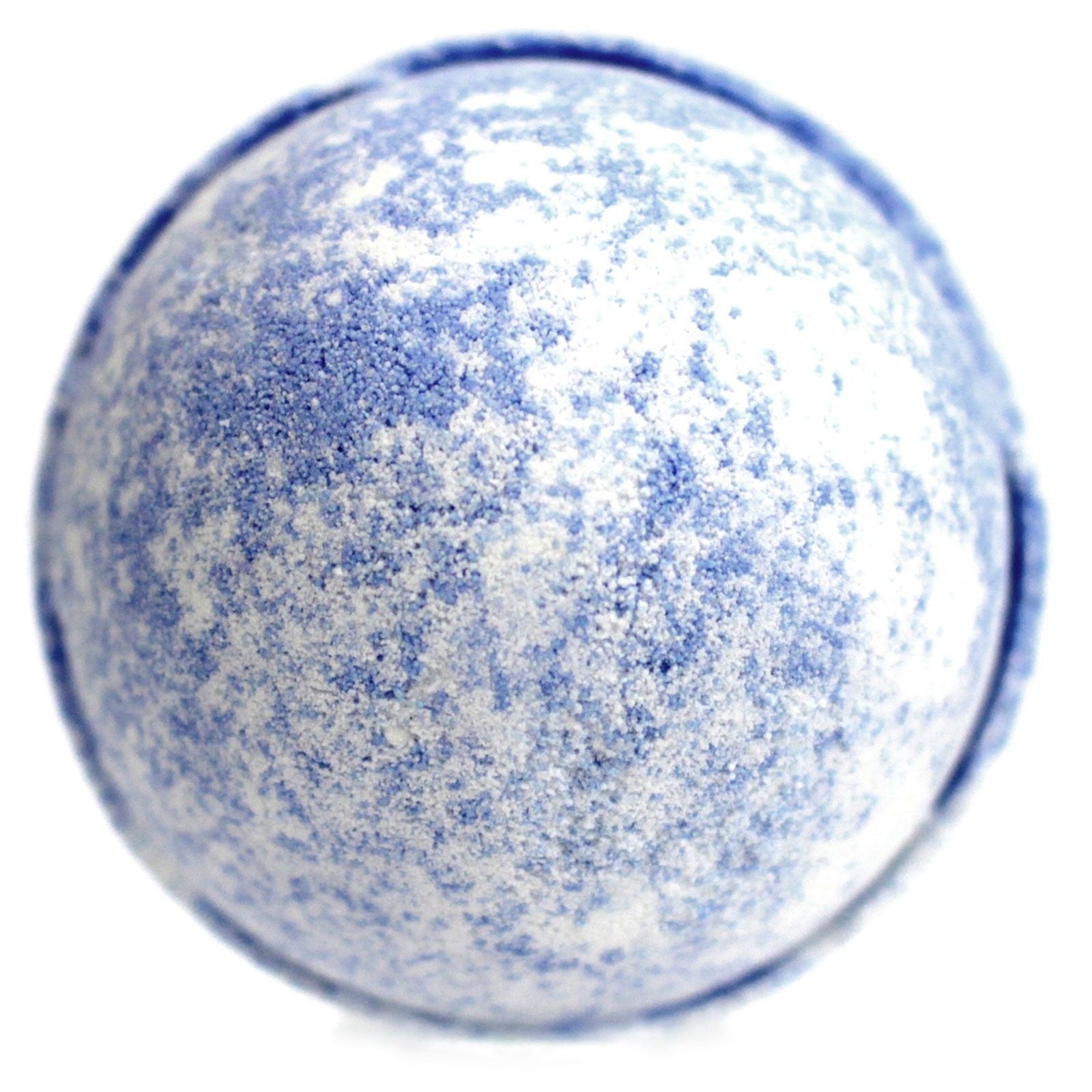 A large 180g blue and white marbled bath bomb featuring a rich fig and cassis scent and moisturizing shea butter.