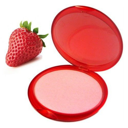 A round red travel case containing thin, strawberry-scented paper soap sheets for portable hygiene.