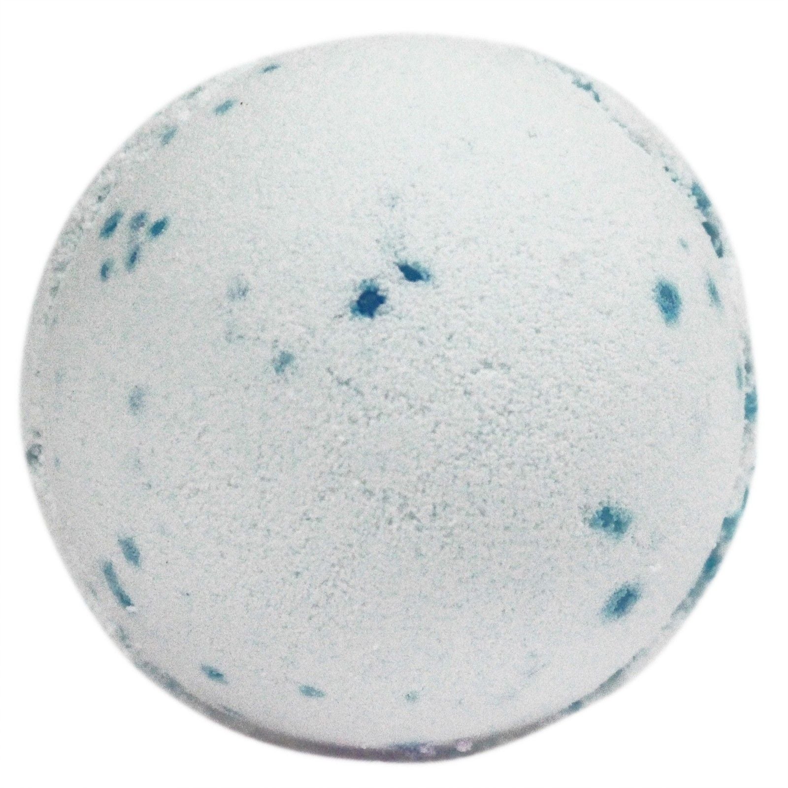A large 180g white round bath bomb with blue speckles, featuring a fresh and invigorating ocean fragrance.