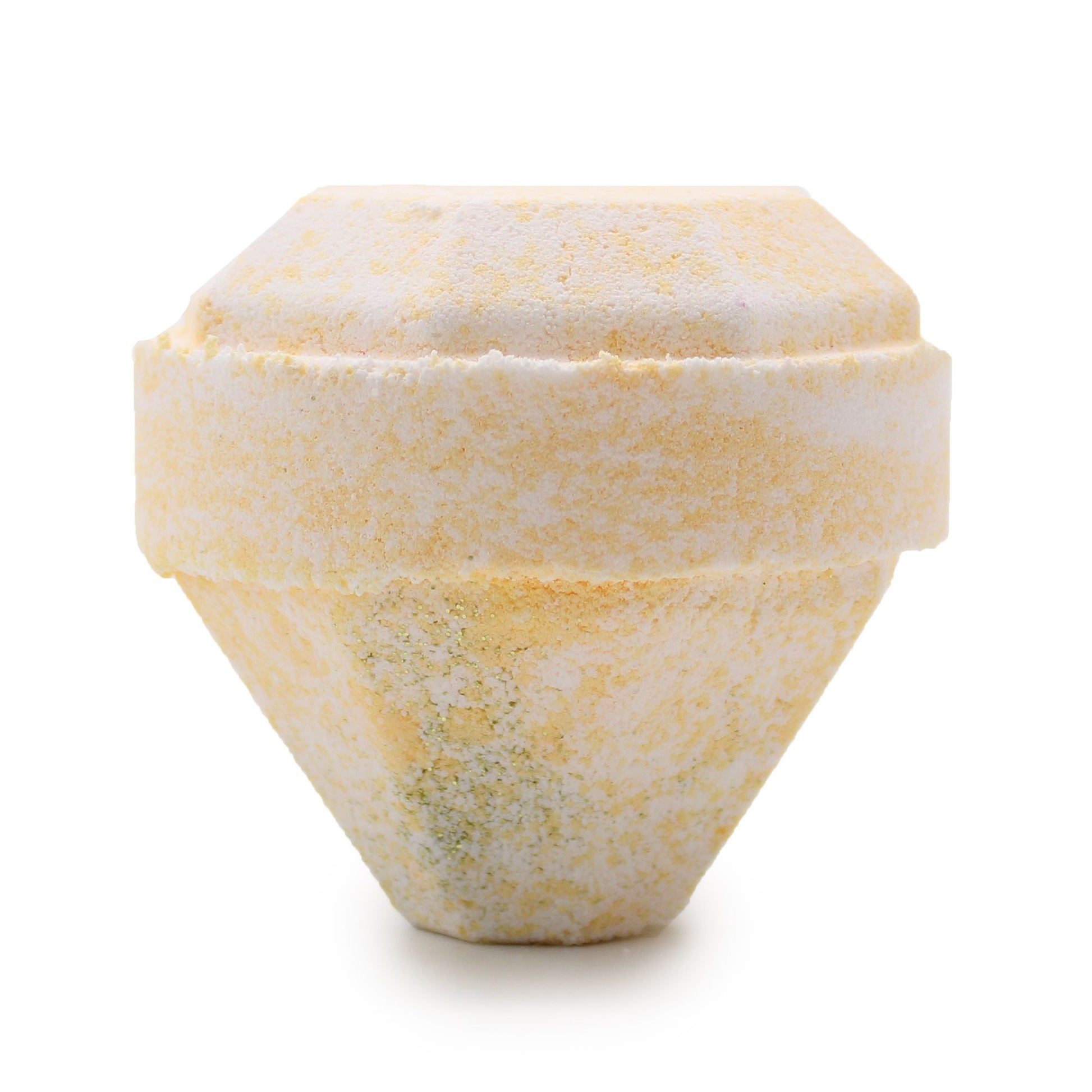A large 190g gemstone-shaped bath bomb in a cream and gold marble effect with a sophisticated luxury fragrance.