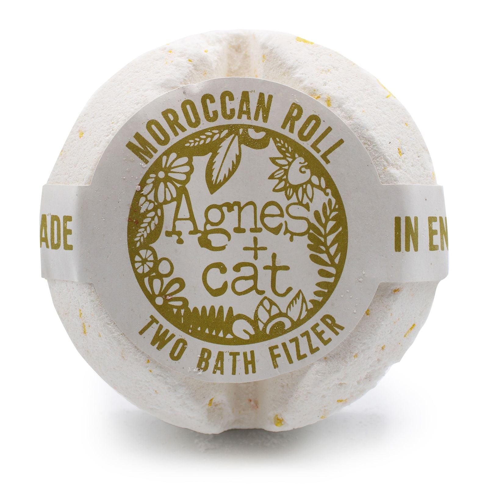 A 200g jumbo bath fizzer featuring a gold-toned label with exotic, intricate Moroccan patterns.