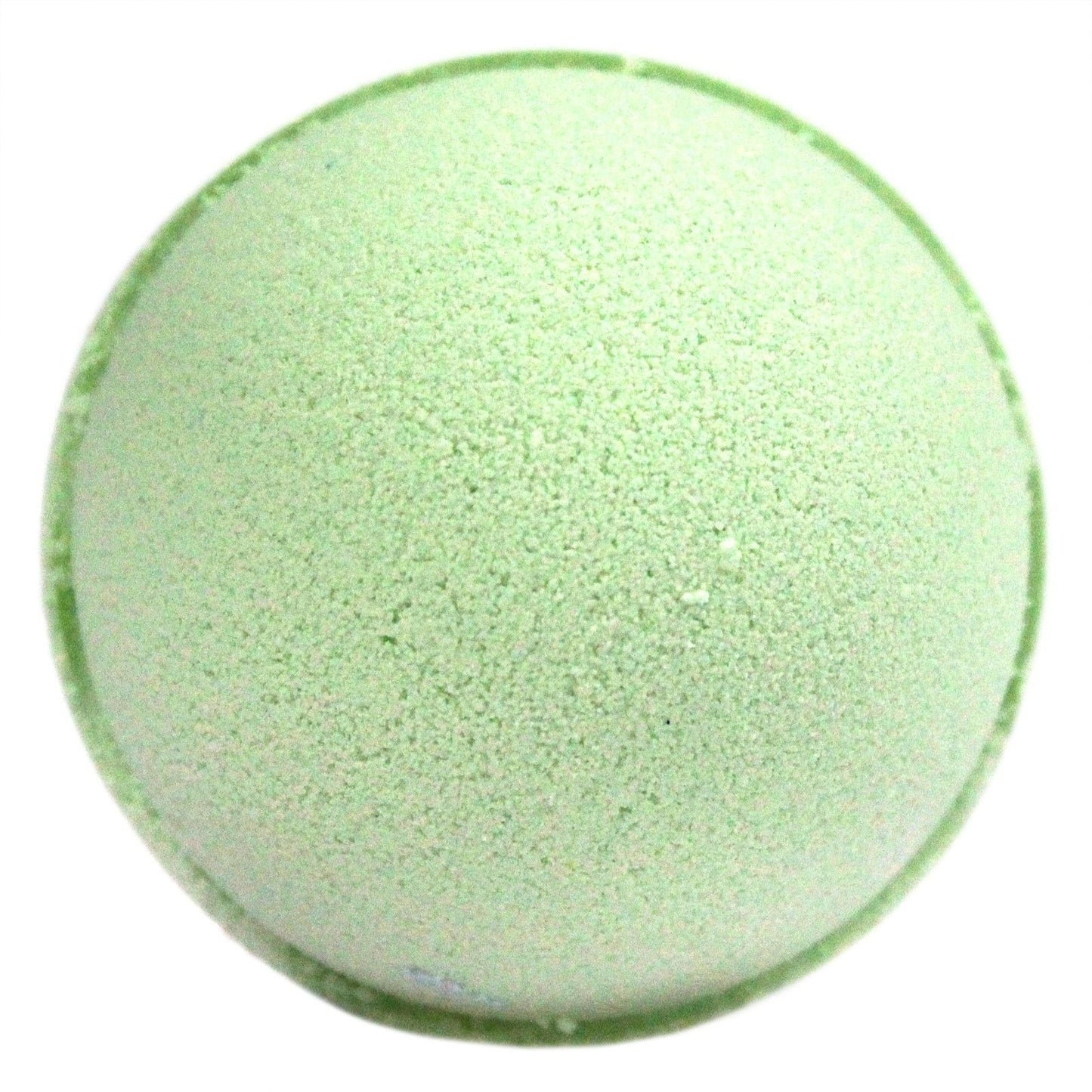 A large 180g vibrant green round bath bomb featuring an invigorating lemon and eucalyptus essential oil blend.