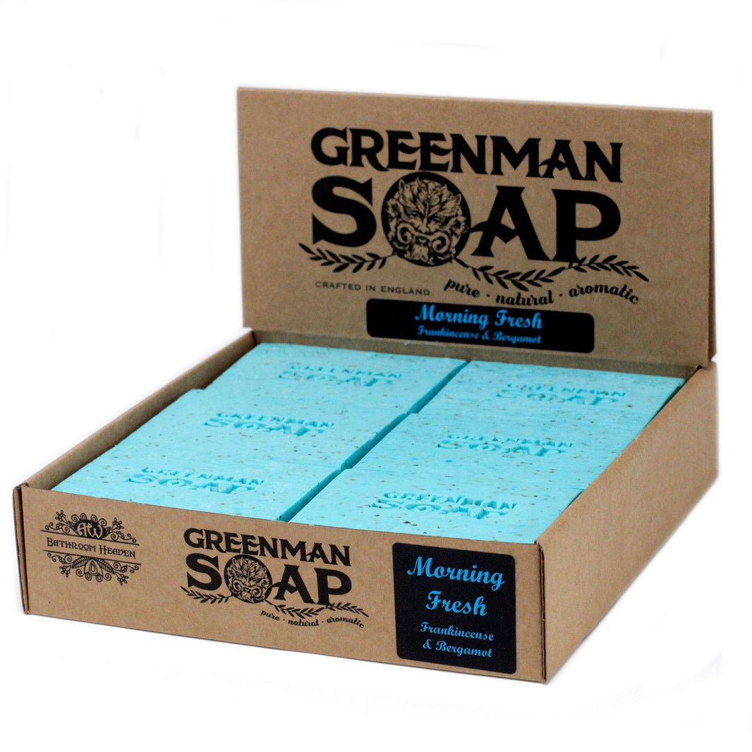 A 100g artisan Greenman soap bar with natural herbal inclusions and rustic eco-friendly packaging.