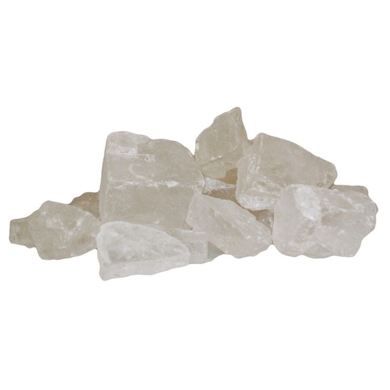 A clear bulk bag containing large, chunky white natural bath salt crystals for a therapeutic and restorative soak.