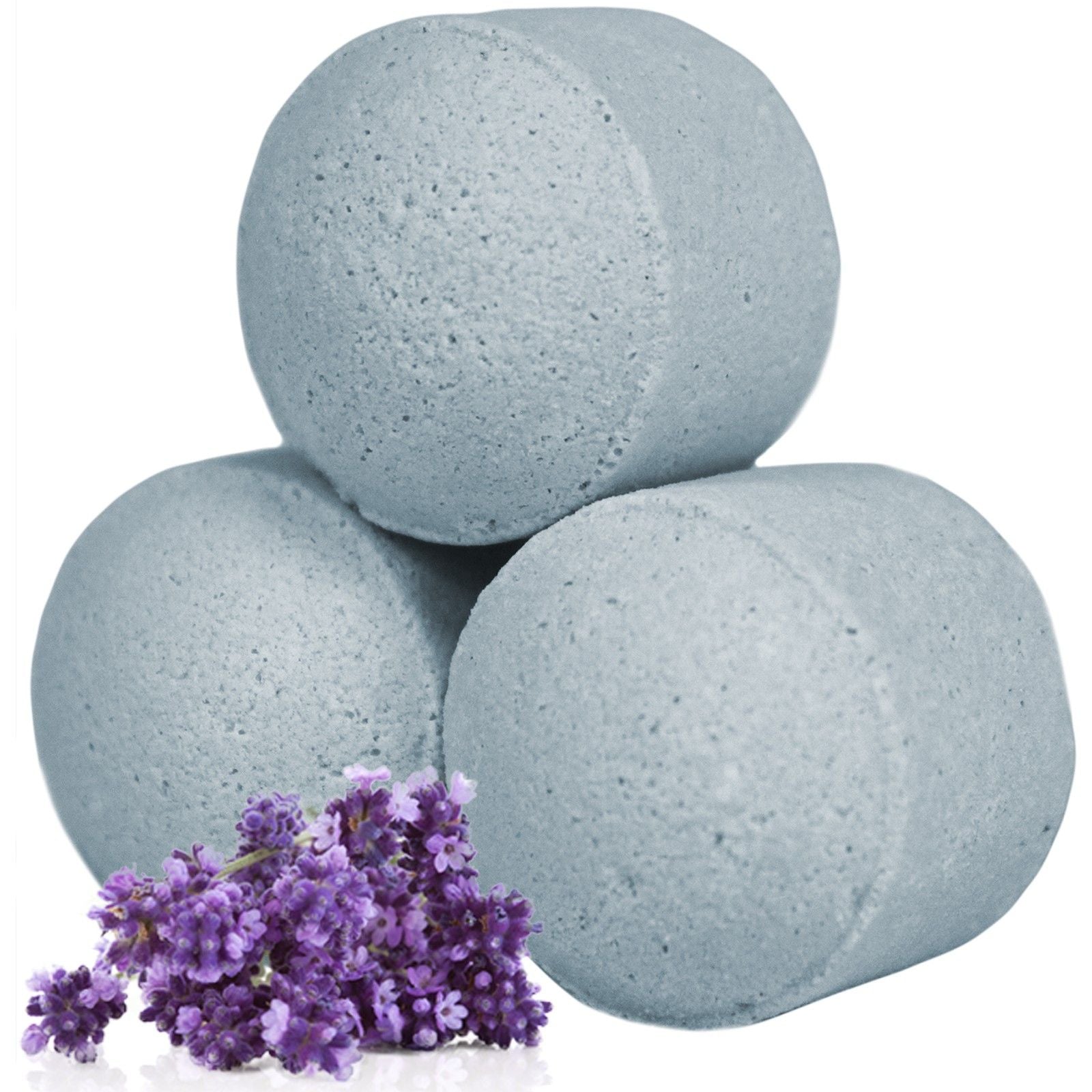A 1.3kg bulk box of small, round, purple mini bath bombs scented with pure lavender essential oil.