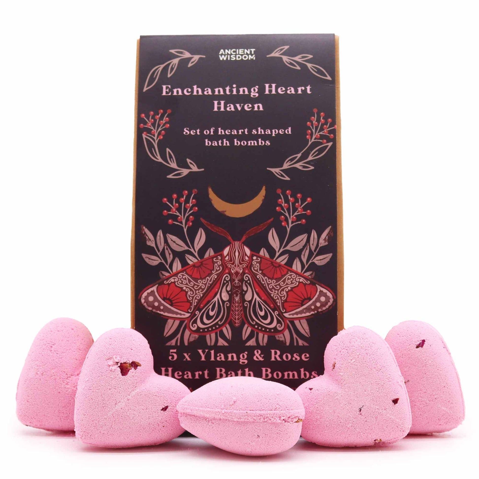 A decorative gift box containing multiple small pink heart-shaped bath treats arranged in a charming display.