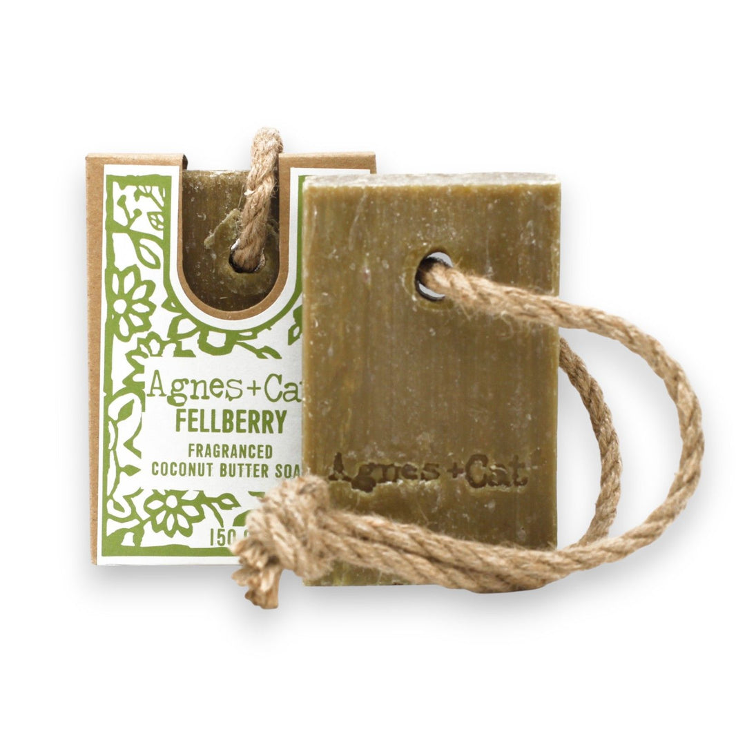 A 150g purple-hued artisan soap bar on a rope with a wild berry fragrance, perfect for a Spring-themed gift.