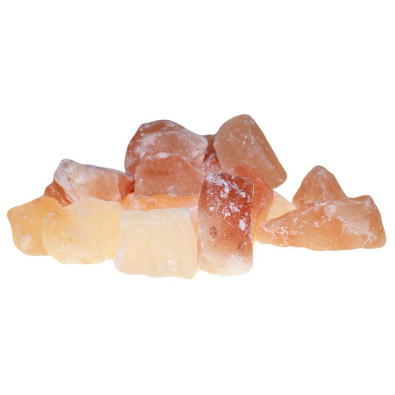 A bulk 1kg clear bag filled with large, translucent pink Himalayan salt crystal chunks for a luxury spa feel.