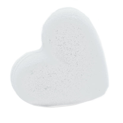 A white heart-shaped bath bomb scented with tropical coconut, designed for a moisturizing and romantic bath ritual.
