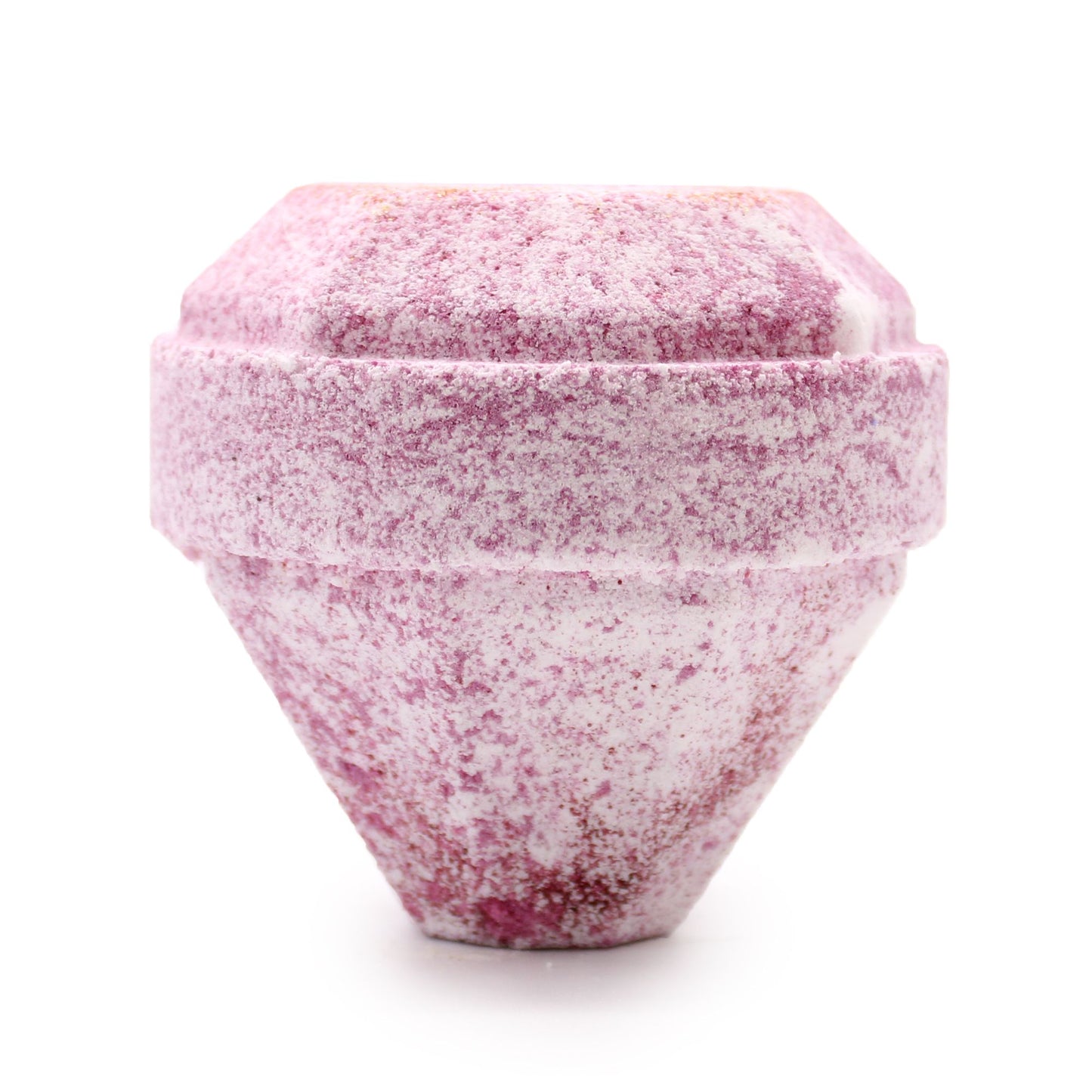 A large 190g pink bath bomb shaped like a giant gemstone, featuring a sweet berry fragrance and hidden surprise.