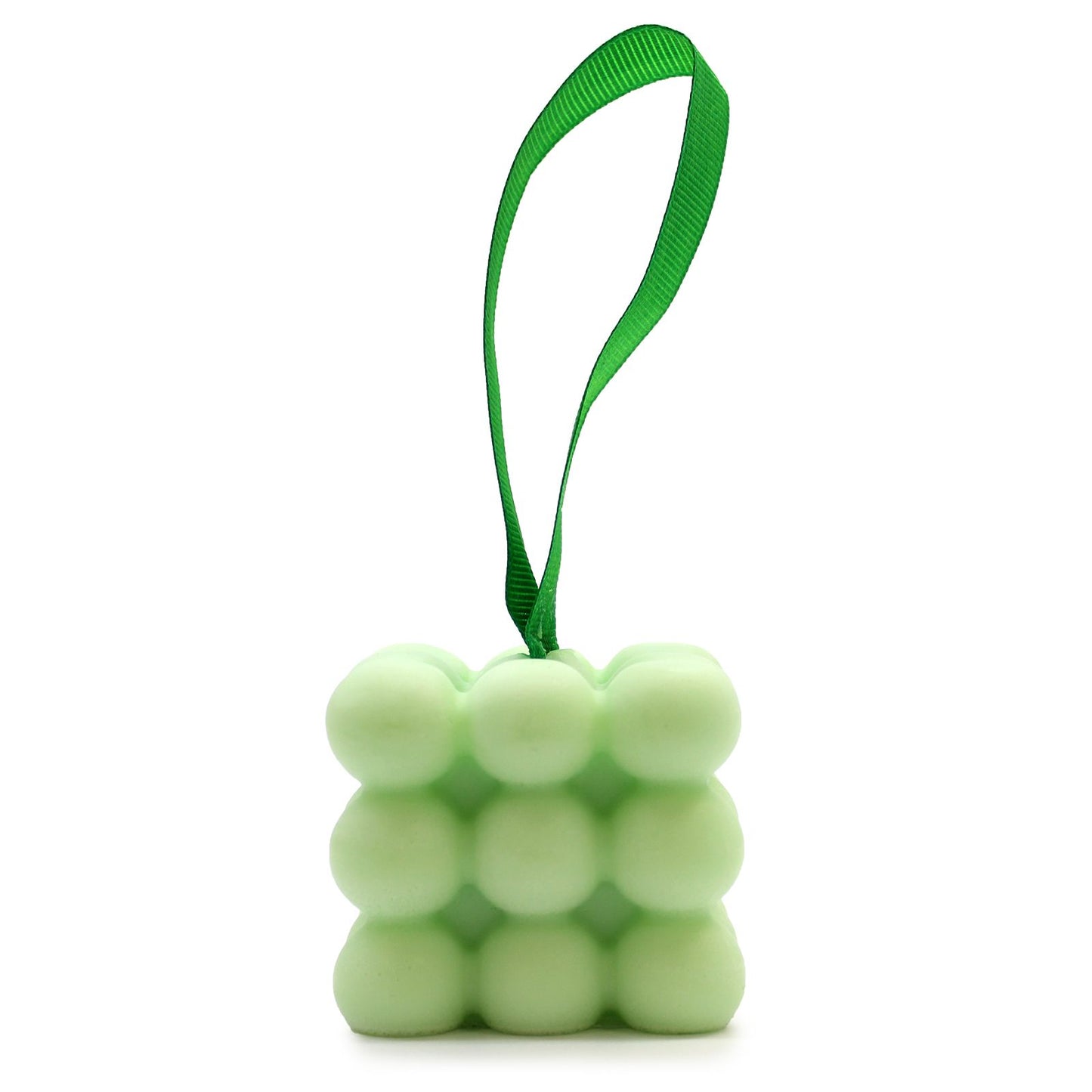 A light green textured massage soap bar with essential oils of Spearmint and Eucalyptus, packaged in a decorative gift box.