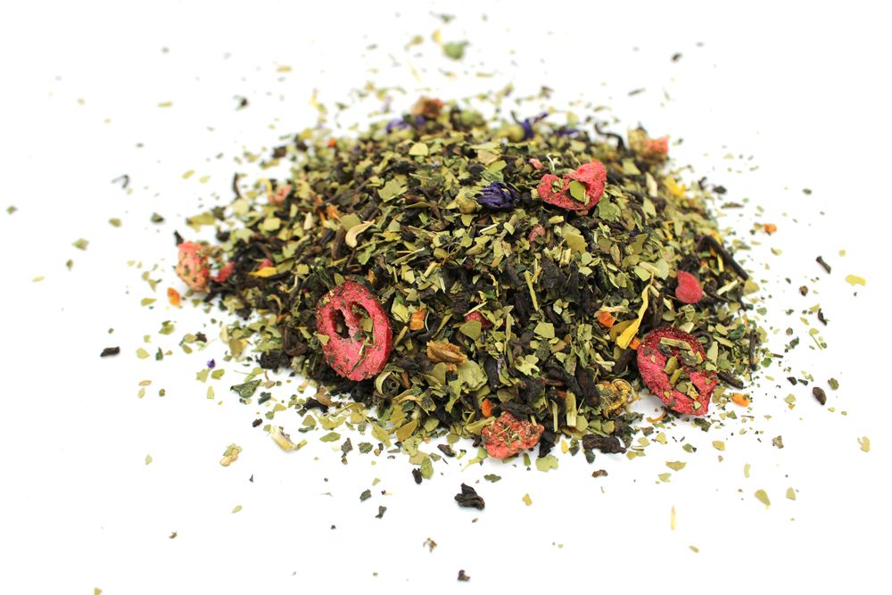 A 1kg bulk quantity of premium herbal tea showcasing a beautiful mix of colorful dried flower petals and green herbal leaves.