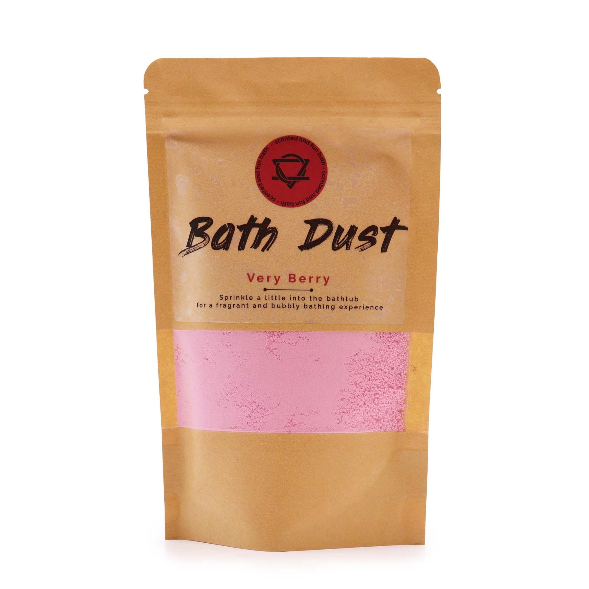 A 190g pouch of pink and purple fizzy bath dust scented with a sweet forest berry fragrance.