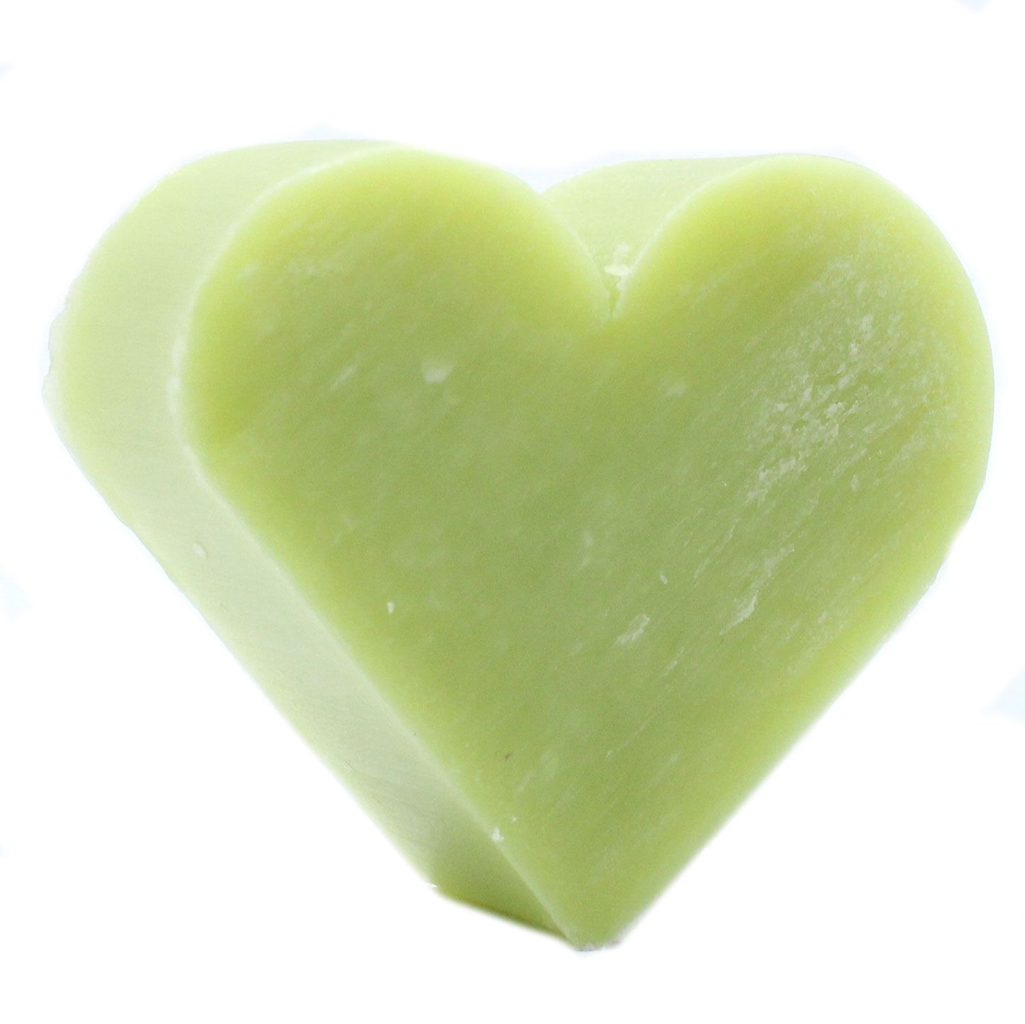 Ten light green heart-shaped mini guest soaps featuring a fresh and calming green tea scent.