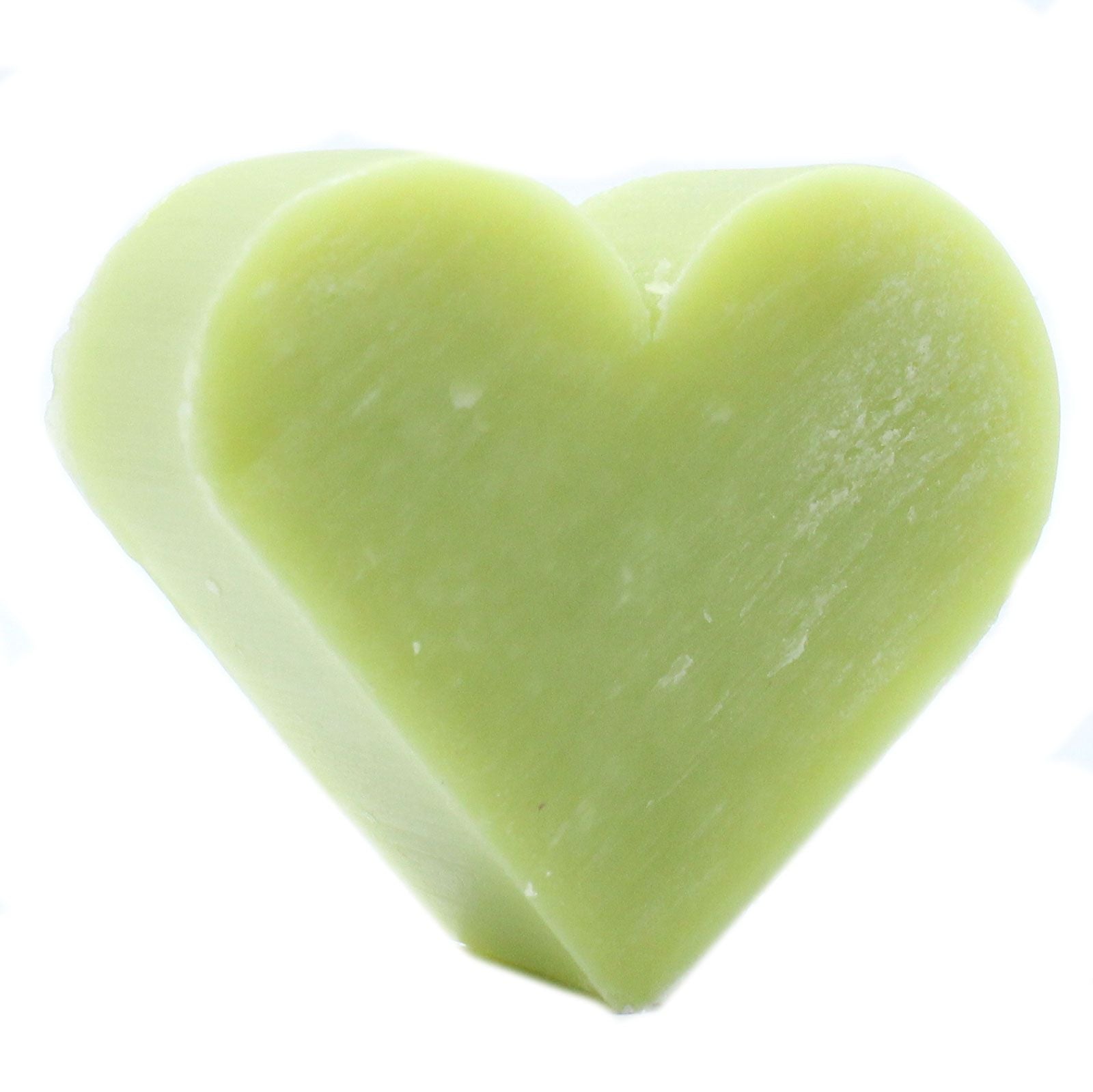 Ten light green heart-shaped mini guest soaps featuring a fresh and calming green tea scent.