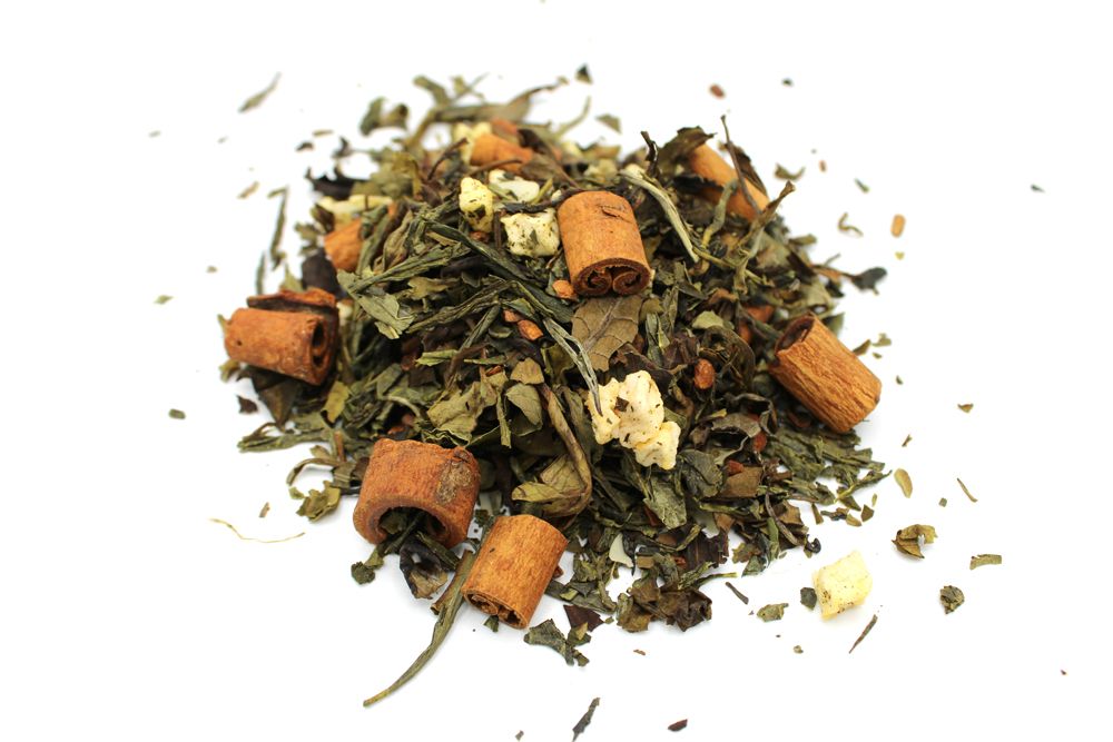 A premium 1kg herbal tea blend showing a rich variety of dried roots, herbs, and mystical botanical elements.