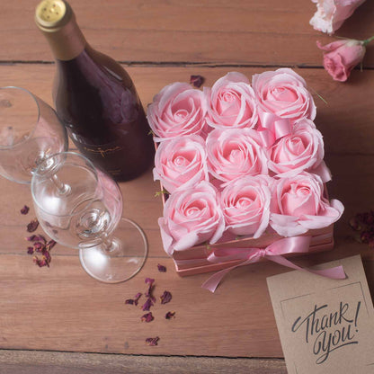 Soap Flower Gift Bouquet - 14 Pink Roses - Round