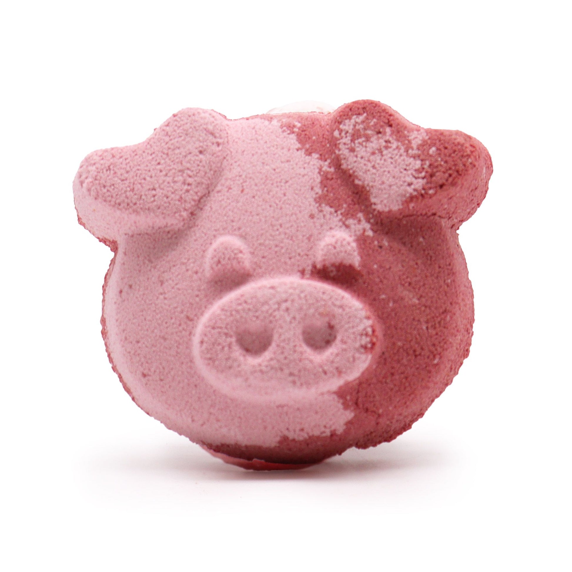A pink pig-shaped bath bomb weighing 70g with a sweet vanilla cupcake fragrance.