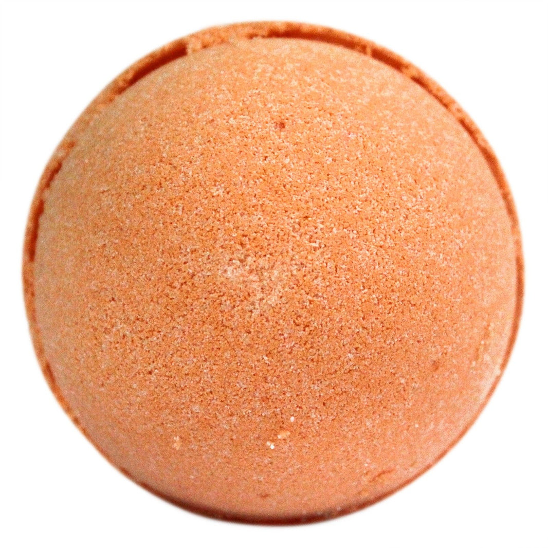 A large 180g orange-colored round bath bomb featuring an invigorating tangerine and grapefruit fragrance.