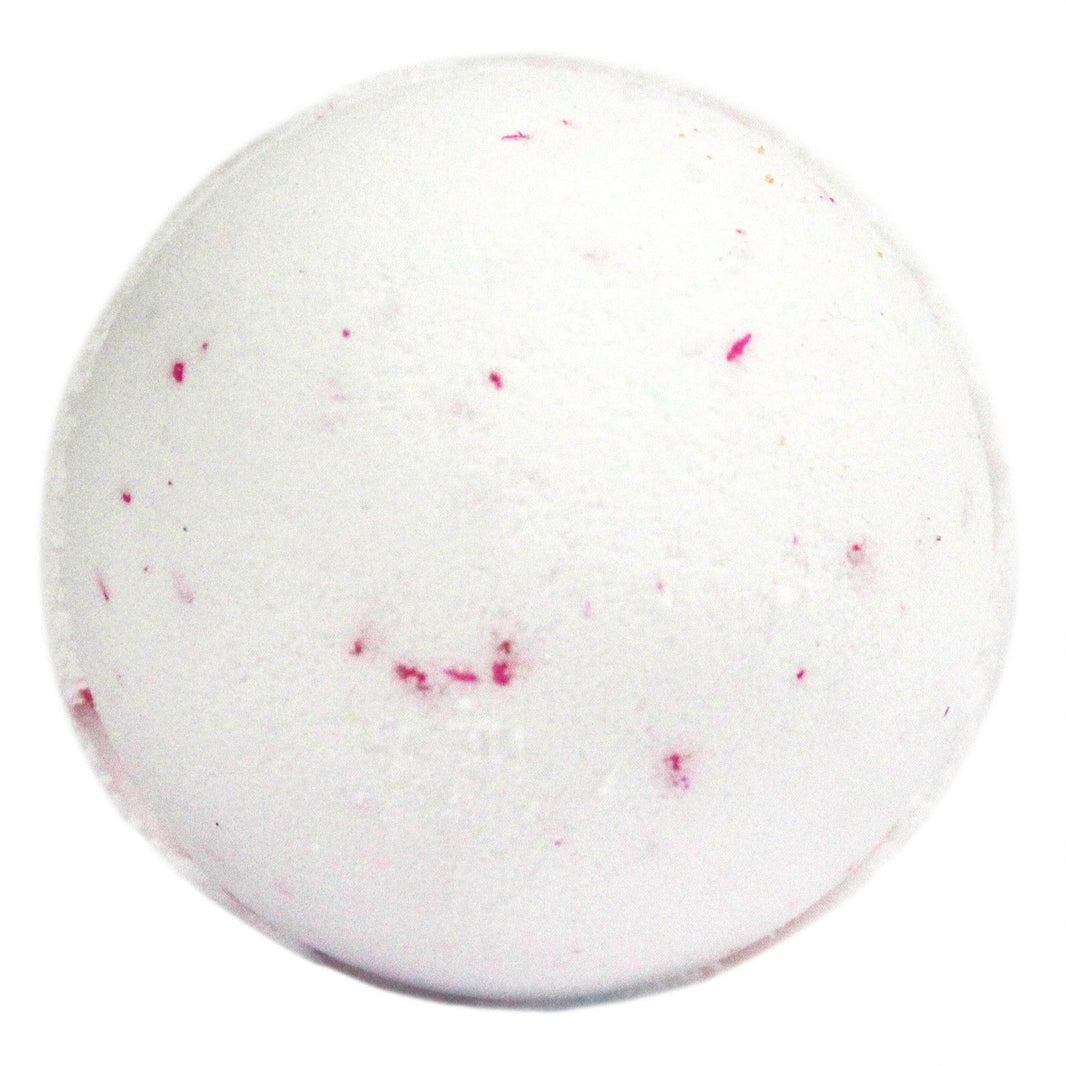 A smooth, pure white spherical bath bomb with a minimalist aesthetic and a rich tropical coconut aroma.